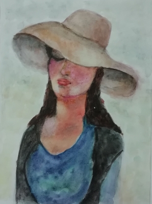 Куляева Г.Н.1951г.р. Девушка в шляпе,2021г. бумага, акварель