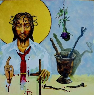 Глебов В.В.1969г.р. Arma Christi.2023г. холст, масло,70х70 ТХМ-808 Ж-542