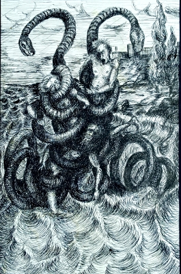 Глебов В.В.1969г.р. Лаокоон и его сыновья,1998г. бумага, тушь 44х29 ТХМ-817 Г-203.jpg