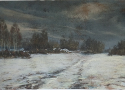 Соловьев Г.С.(1941-2007) Зима легла, 1991г. бумага, пастель 48х68 ТХМ-825 Г-205.jpg