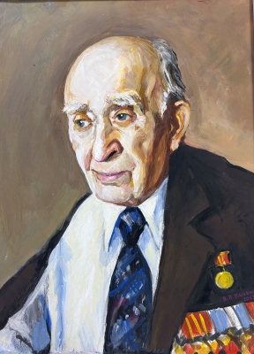 Касьянов В.П.(1947-2022гг) Портрет Капрука Василия Михайловича, ветерана ВОВ,2015г. картон, темпера 45х35 ТХМ-832 Ж-554.jpg