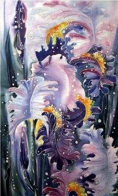 Дурицкая_Л.Г.__Ирисы_1998г._шелкбатик_43х66_ТКГ-165_П-1