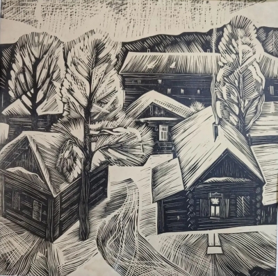 Вильде В.Г.1953г.р. Зимний вечер,1978г. бумага, линогравюра 30,5х30,5 ТХМ-894 Г-224.jpg