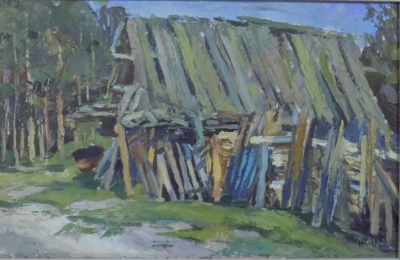 Кальницкий Н.Д.(1963-2010гг) Хижина, 2002г.картон. масло 29х44 