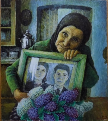 Бабушкин Н.Ф.1938г.р. Бабка Марья-солдатская вдова, 2014г. двп, масло