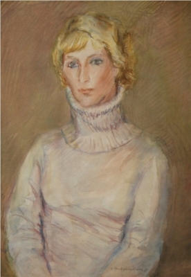 Витухновская С.С.(1912-1999гг) Портрет женский, 1981г. бумага,  сангина. акварель