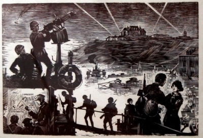 Бутяев П.И.1936г.р. Все на оборону Сталинграда, 1983 г. линогравюра 